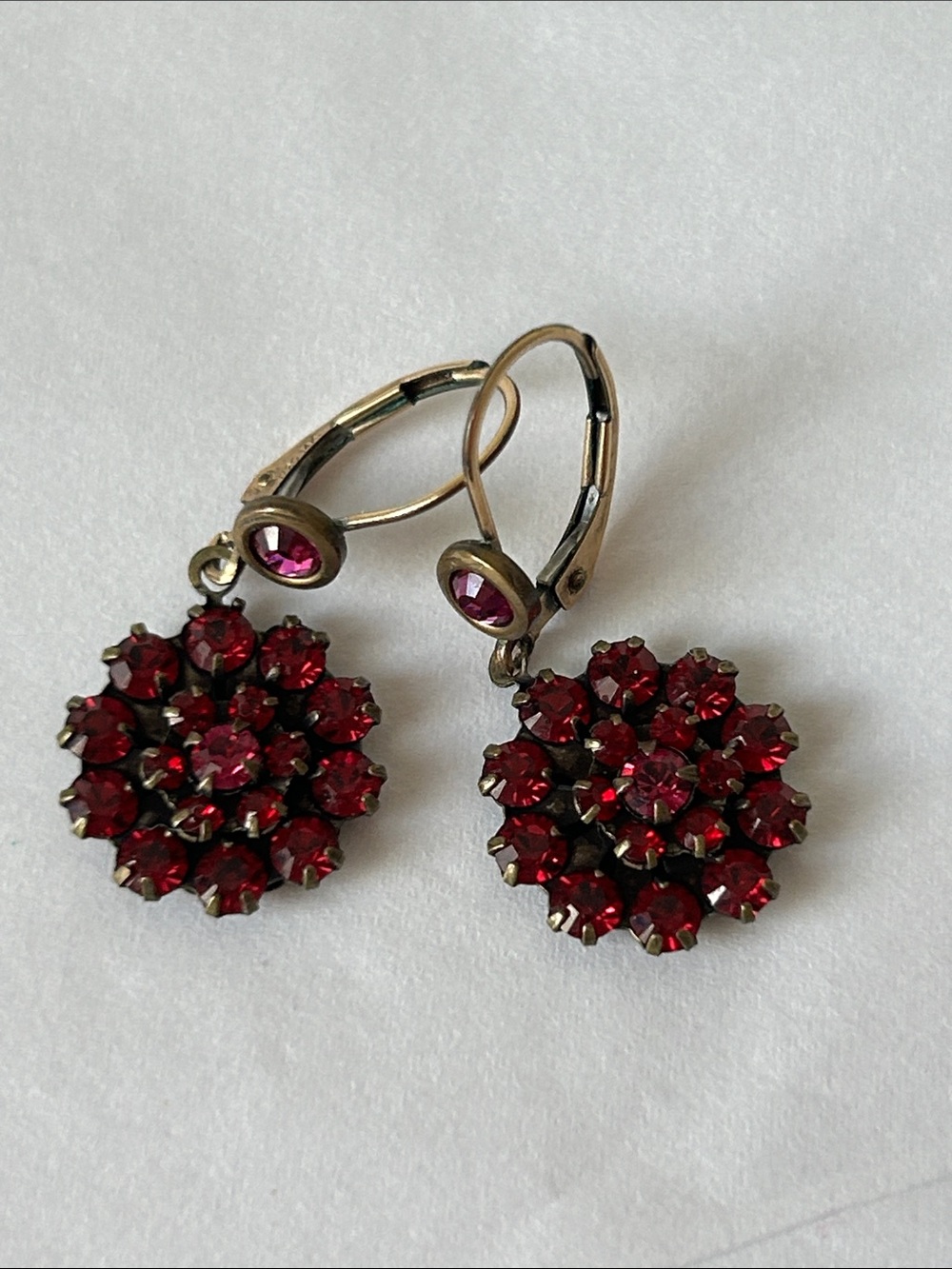WHBM Red Crystal Gold Tone Drop Earrings